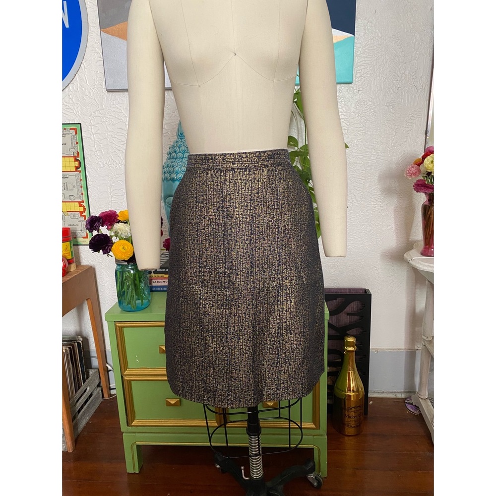 Tucker gold and navy metallic lurex skirt